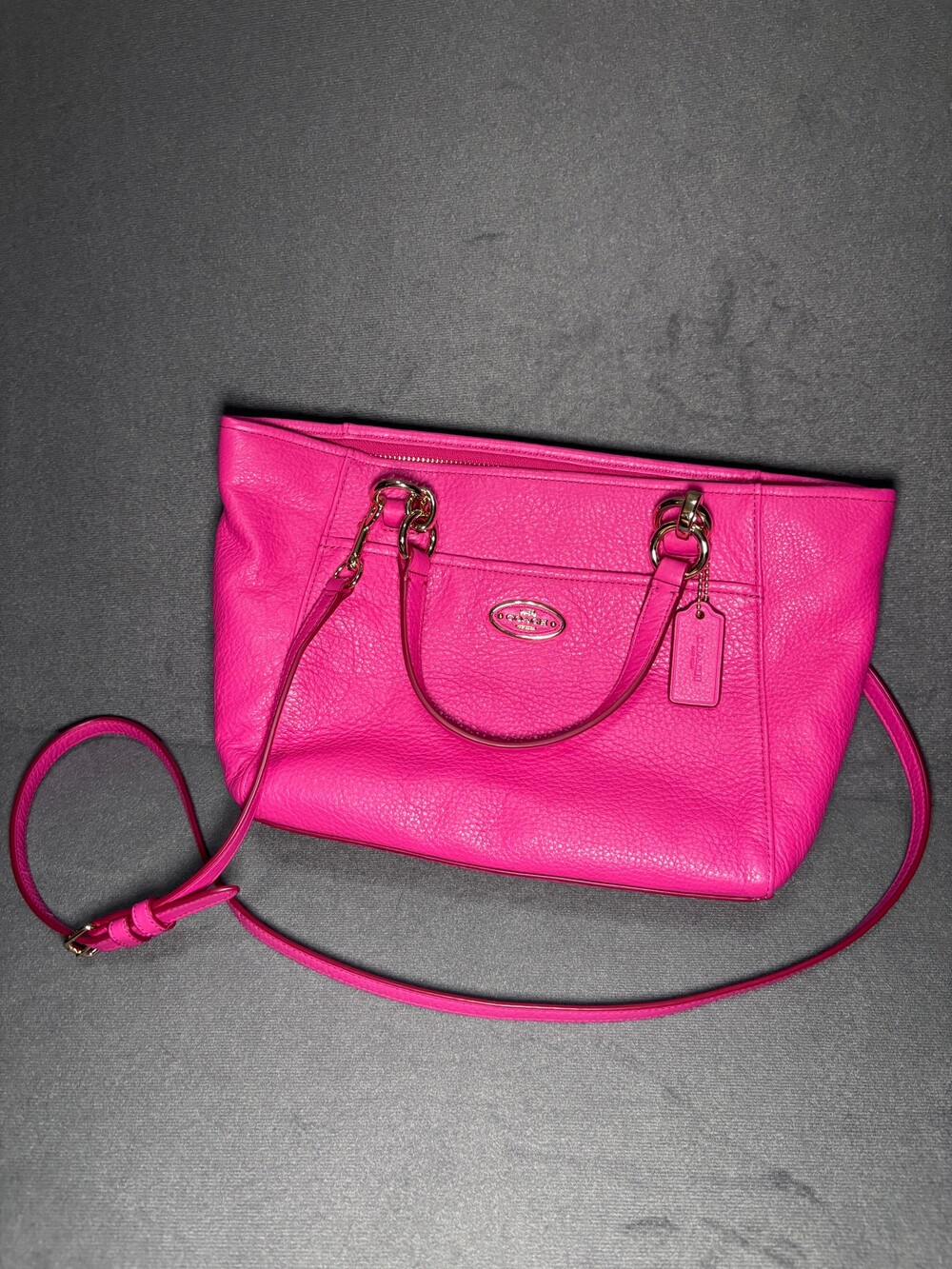 Coach Pink Pebbled Leather Handbag with Gold Hardware Adjustable Strap